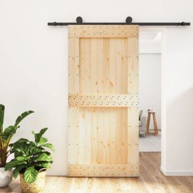 Puerta corredera con herrajes madera maciza de pino 100x210 cm