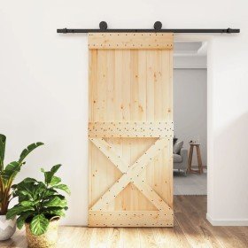 Puerta corredera con herrajes madera maciza de pino 95x210 cm