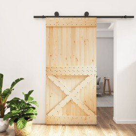 Puerta corredera con herrajes madera maciza de pino 100x210 cm