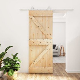 Puerta corredera con herrajes madera maciza de pino 80x210 cm