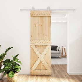 Puerta corredera con herrajes madera maciza de pino 70x210 cm