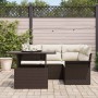 Conjunto de sofá de jardín con cojín 5 pcs Marrón Poliratán