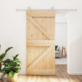 Puerta corredera con herrajes madera maciza de pino 95x210 cm