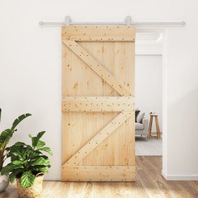 Puerta corredera con herrajes madera maciza de pino 100x210 cm