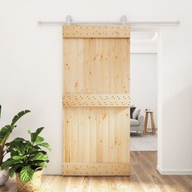 Puerta corredera con herrajes madera maciza de pino 95x210 cm
