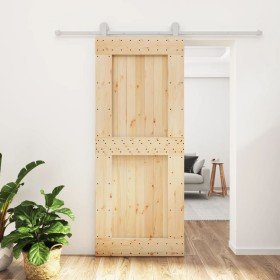 Puerta corredera con herrajes madera maciza de pino 85x210 cm