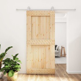 Puerta corredera con herrajes madera maciza de pino 95x210 cm