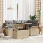Conjunto de sofá de jardín con cojín 5 pcs Beige Poliratán
