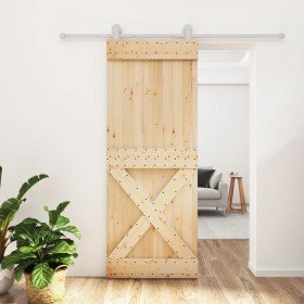Puerta corredera con herrajes madera maciza de pino 80x210 cm