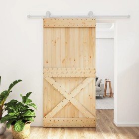 Puerta corredera con herrajes madera maciza de pino 100x210 cm