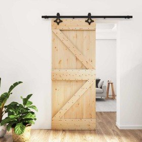 Puerta corredera con herrajes madera maciza de pino 85x210 cm