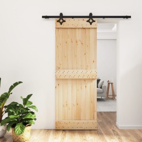 Puerta corredera con herrajes madera maciza de pino 80x210 cm