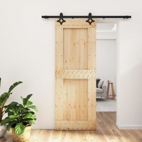 Puerta corredera con herrajes madera maciza de pino 80x210 cm
