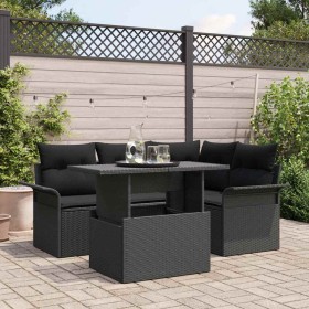 Conjunto de sofá de jardín con cojín 5 pcs Negro Poliratán