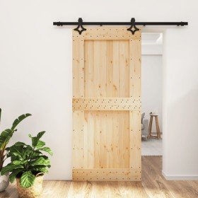 Puerta corredera con herrajes madera maciza de pino 95x210 cm