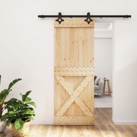 Puerta corredera con herrajes madera maciza de pino 80x210 cm