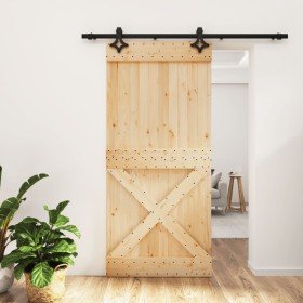 Puerta corredera con herrajes madera maciza de pino 95x210 cm