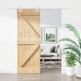 Puerta corredera con herrajes madera maciza de pino 80x210 cm