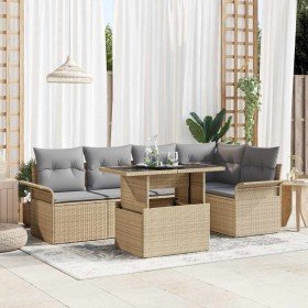 Conjunto de sofá de jardín con cojín 6 pcs Beige Poliratán