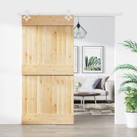 Puerta corredera con herrajes madera maciza de pino 100x210 cm