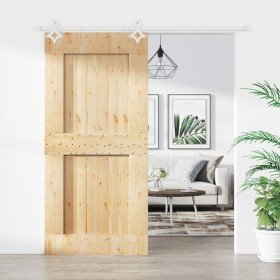 Puerta corredera con herrajes madera maciza de pino 95x210 cm