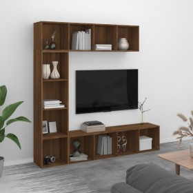 Set de estantería/mueble TV 3 pzas roble marrón 180x30x180 cm