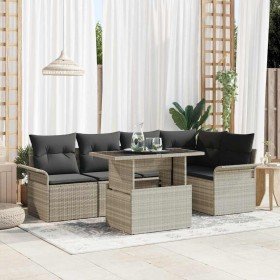 Conjunto de sofá de jardín con cojín 6 pcs Gris claro Poliratán