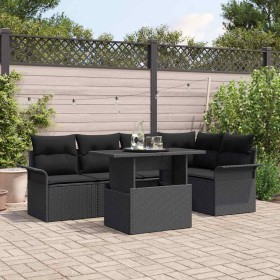 Conjunto de sofá de jardín con cojín 6 pcs Negro Poliratán