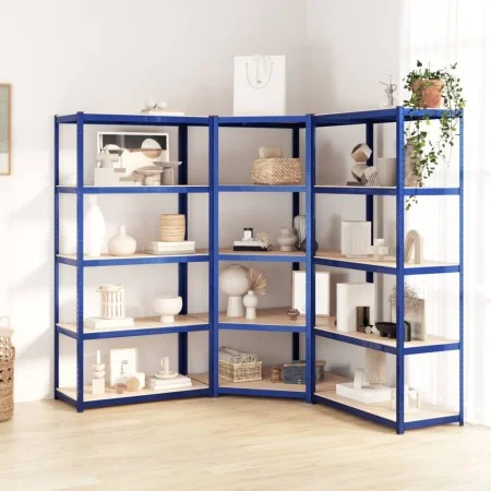 5-level shelf, 3 units, steel and plywood in blue color. by vidaXL, Industrial shelving - Ref: Foro24-3154196, Price: 147,17 ...