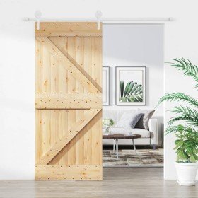 Puerta corredera con herrajes madera maciza de pino 90x210 cm