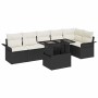 Conjunto de sofá de jardín con cojín 7 pcs Negro Poliratán