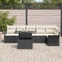 Conjunto de sofá de jardín con cojín 7 pcs Negro Poliratán
