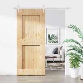 Puerta corredera con herrajes madera maciza de pino 90x210 cm