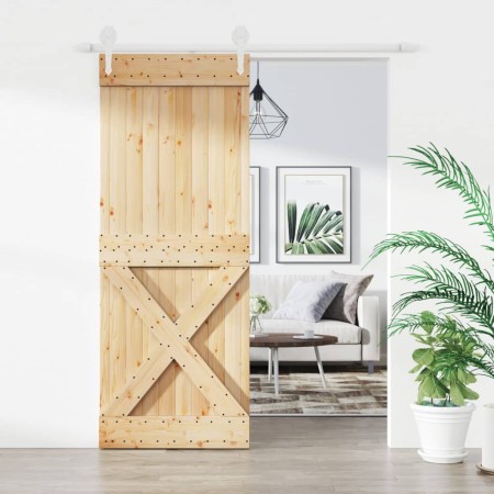 Puerta corredera con herrajes madera maciza de pino 80x210 cm