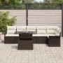 Conjunto de sofá de jardín con cojín 7 pcs Marrón Poliratán