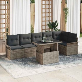 Conjunto de sofá de jardín con cojín 7 pcs Gris Poliratán