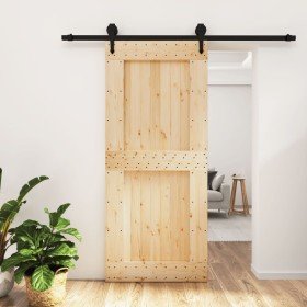Puerta corredera con herrajes madera maciza de pino 90x210 cm