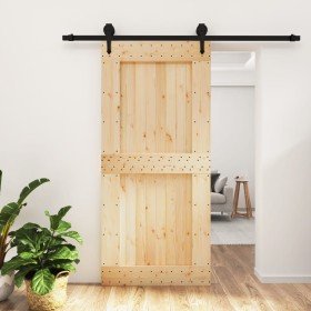 Puerta corredera con herrajes madera maciza de pino 95x210 cm