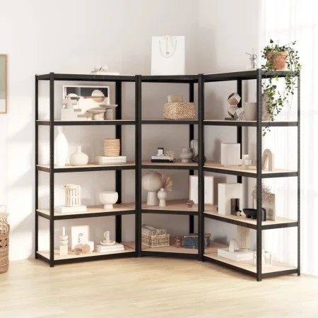 Resistant shelves 5 levels 3 units plywood and steel by vidaXL, Industrial shelving - Ref: Foro24-3154208, Price: 220,96 €, D...