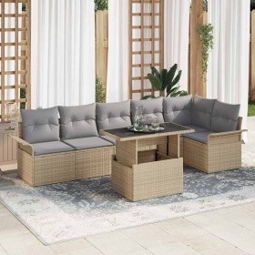 Conjunto de sofá de jardín con cojín 7 pcs Beige Poliratán