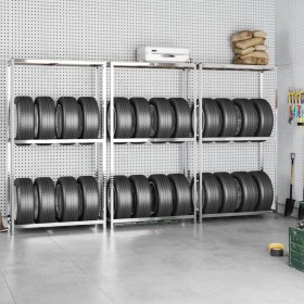 Estanterías de neumáticos 2 niveles 3 uds acero 110x40x180 cm