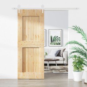 Puerta corredera con herrajes madera maciza de pino 80x210 cm