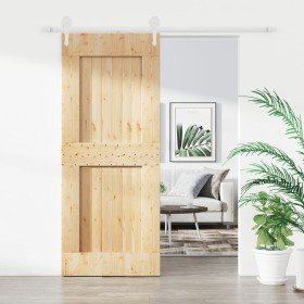 Puerta corredera con herrajes madera maciza de pino 85x210 cm