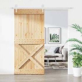 Puerta corredera con herrajes madera maciza de pino 95x210 cm