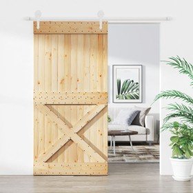 Puerta corredera con herrajes madera maciza de pino 100x210 cm