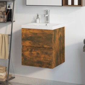 Mueble de baño con lavabo madera de ingeniería roble ahumado