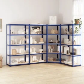 Shelving 5 levels 4 units steel and blue plywood by vidaXL, Industrial shelving - Ref: Foro24-3154185, Price: 215,46 €, Disco...