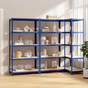 5-level shelf, 3 units, steel and plywood in blue color. by vidaXL, Industrial shelving - Ref: Foro24-3154175, Price: 137,03 ...