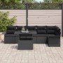 Conjunto de sofá de jardín con cojín 7 pcs Negro Poliratán