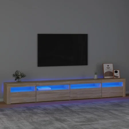 Mueble de TV con luces LED roble Sonoma 270x35x40 cm de vidaXL, Muebles TV - Ref: Foro24-3152748, Precio: 152,21 €, Descuento: %
